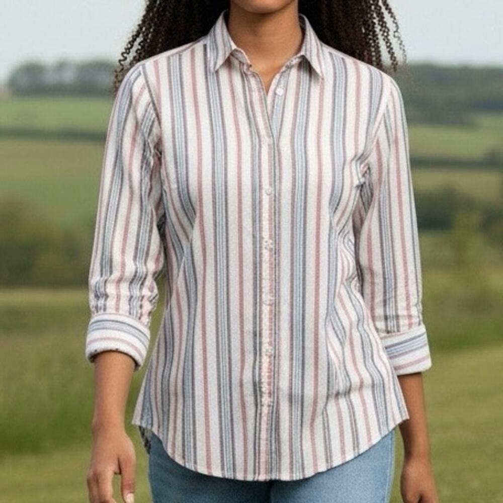 Ann Taylor Factory Long Sleeve Striped button down blouse size small petite NWT